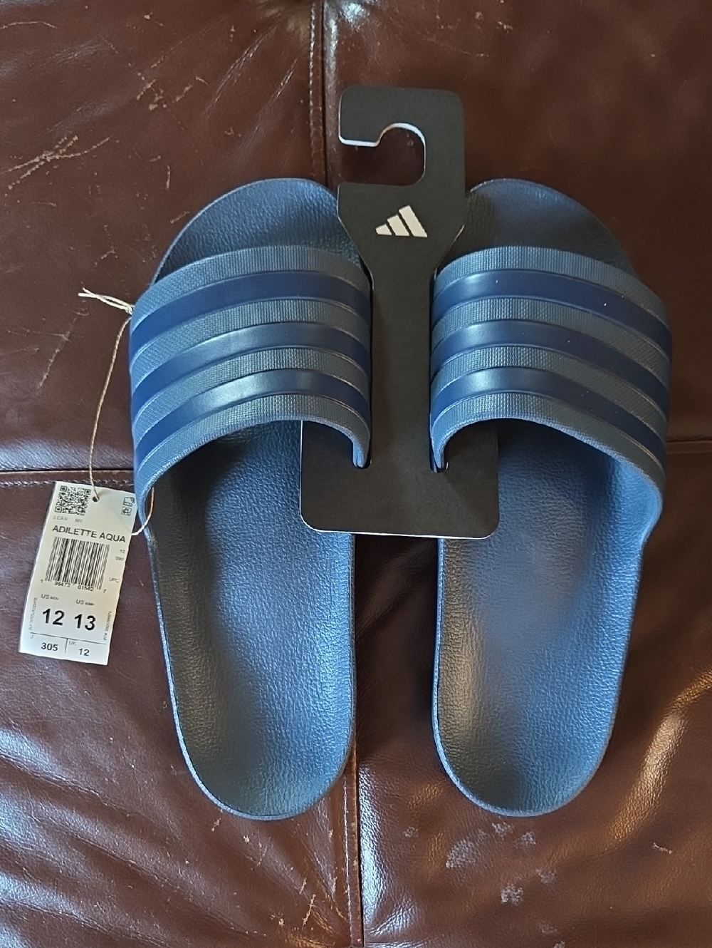 adidas Navy Blue Slide Sandals with Three Stripes Aqua
